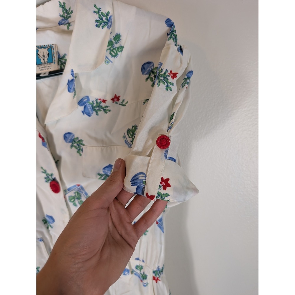 Desert West Sherry Holt Small Vintage Southwestern Cactus Midi Dress Rayon - Picture 7 of 11